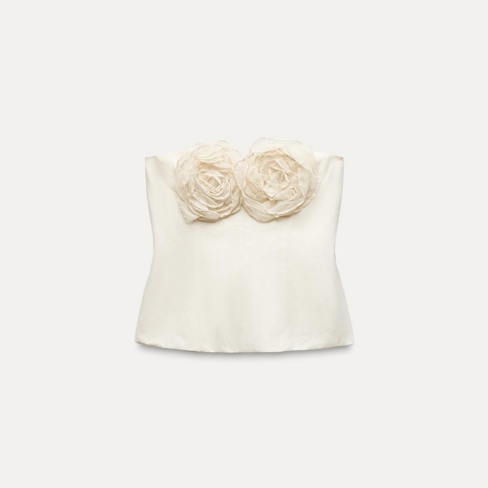 Zara Floral Strapless Top Size XS S M - Picture 12 of 15